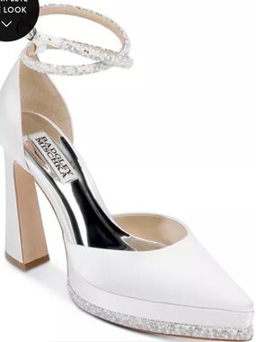 Badgley Mischka Eliana White Satin Pointed-Toe Heel